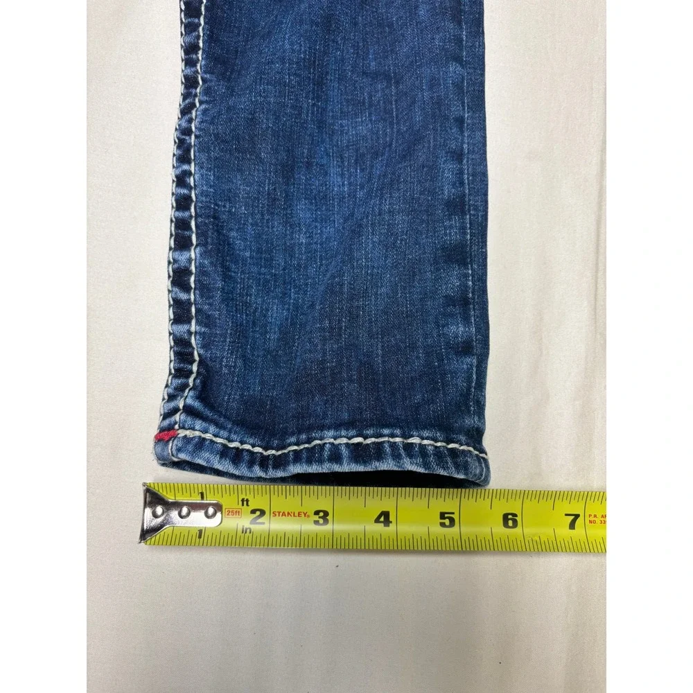 True Religion Skinny Jeans Mens 36X29 Dark Wash Distressed Contrast Stitch Blue